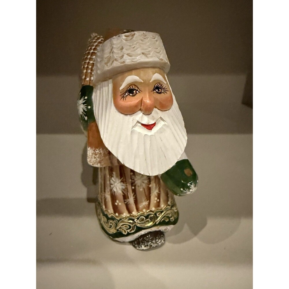 Russian Hand-Carved Painted Wooden Santa Claus Figure Marapobat Signed 5.5”